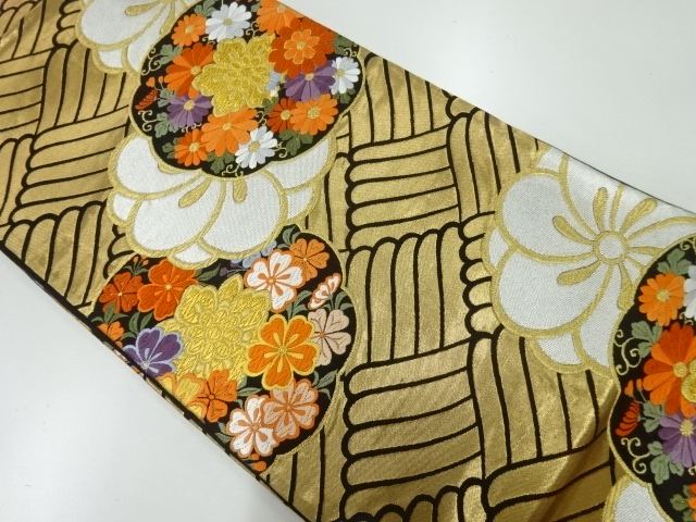 JAPANESE KIMONO / VINTAGE FUKURO OBI / SILK / WOVEN FLOWER